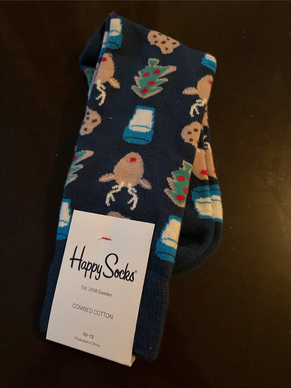 Happy Socks Men's Navy Holiday Pattern Crew Socks